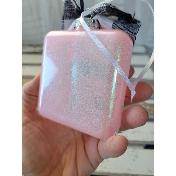 Pink car sparkle square ornament Xmas holiday tree - Picture 3 of 8